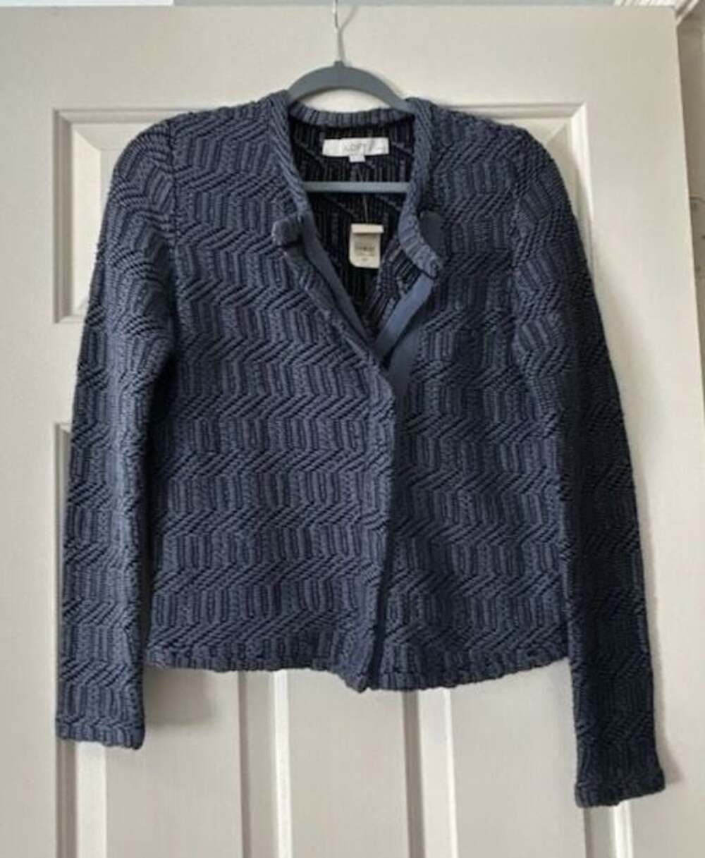 LOFT Textured Zip-Front Jacket Blue Size SP